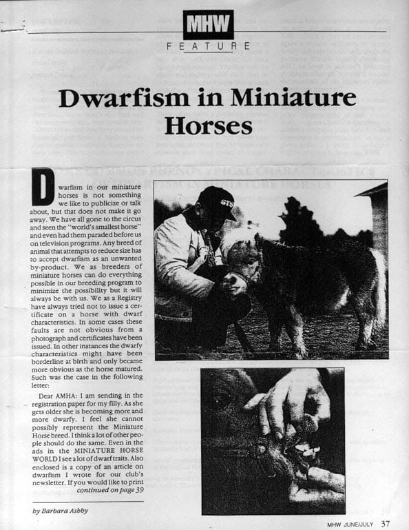 Miniature horse Dwarfism article